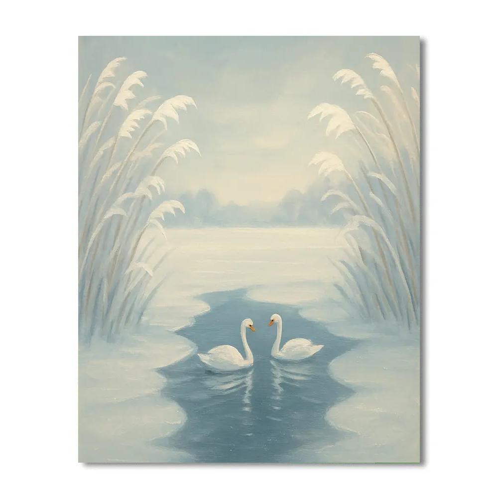 Winter Glass Lake With Snowy Reed Frames painting number kit