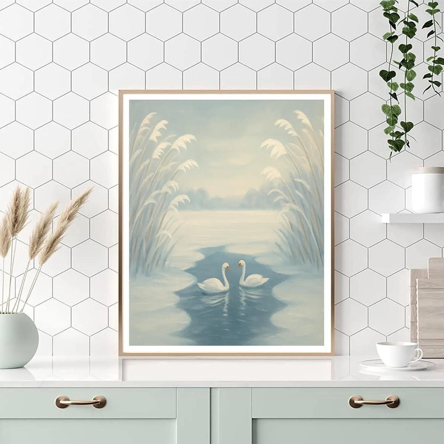 Winter Glass Lake With Snowy Reed Frames painting number kit
