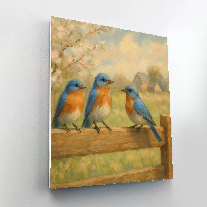 Bluebirds On The Quilt Fence In Spring painting number kit