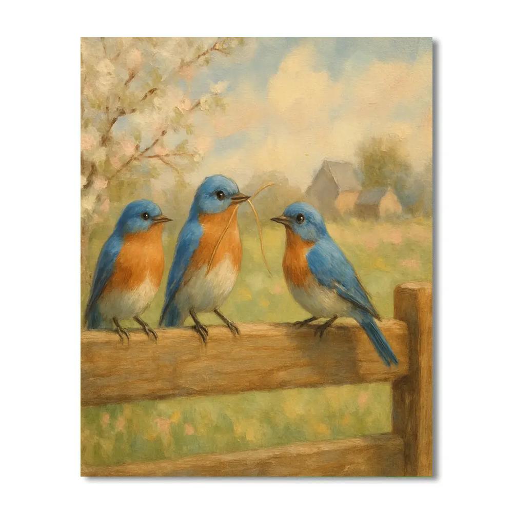 Bluebirds On The Quilt Fence In Spring painting number kit