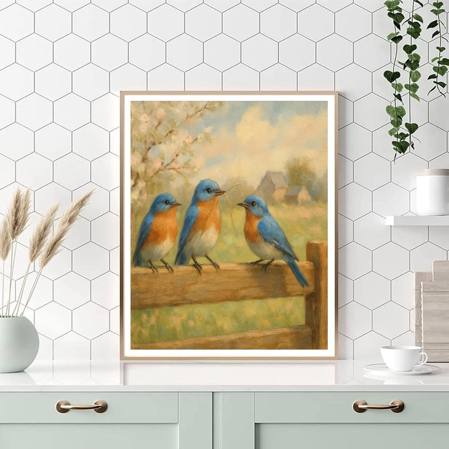 Bluebirds On The Quilt Fence In Spring painting number kit