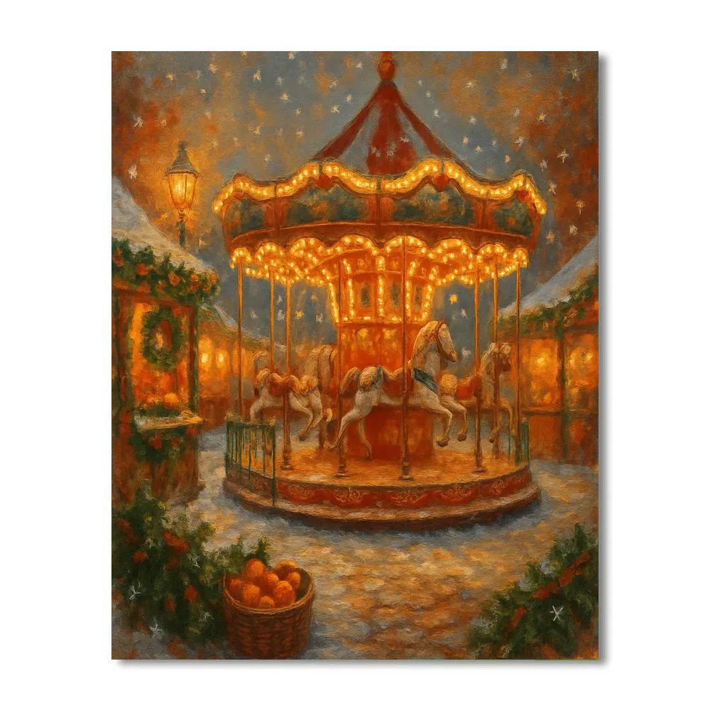 Holiday Market Carousel In Falling Snow paint by number
