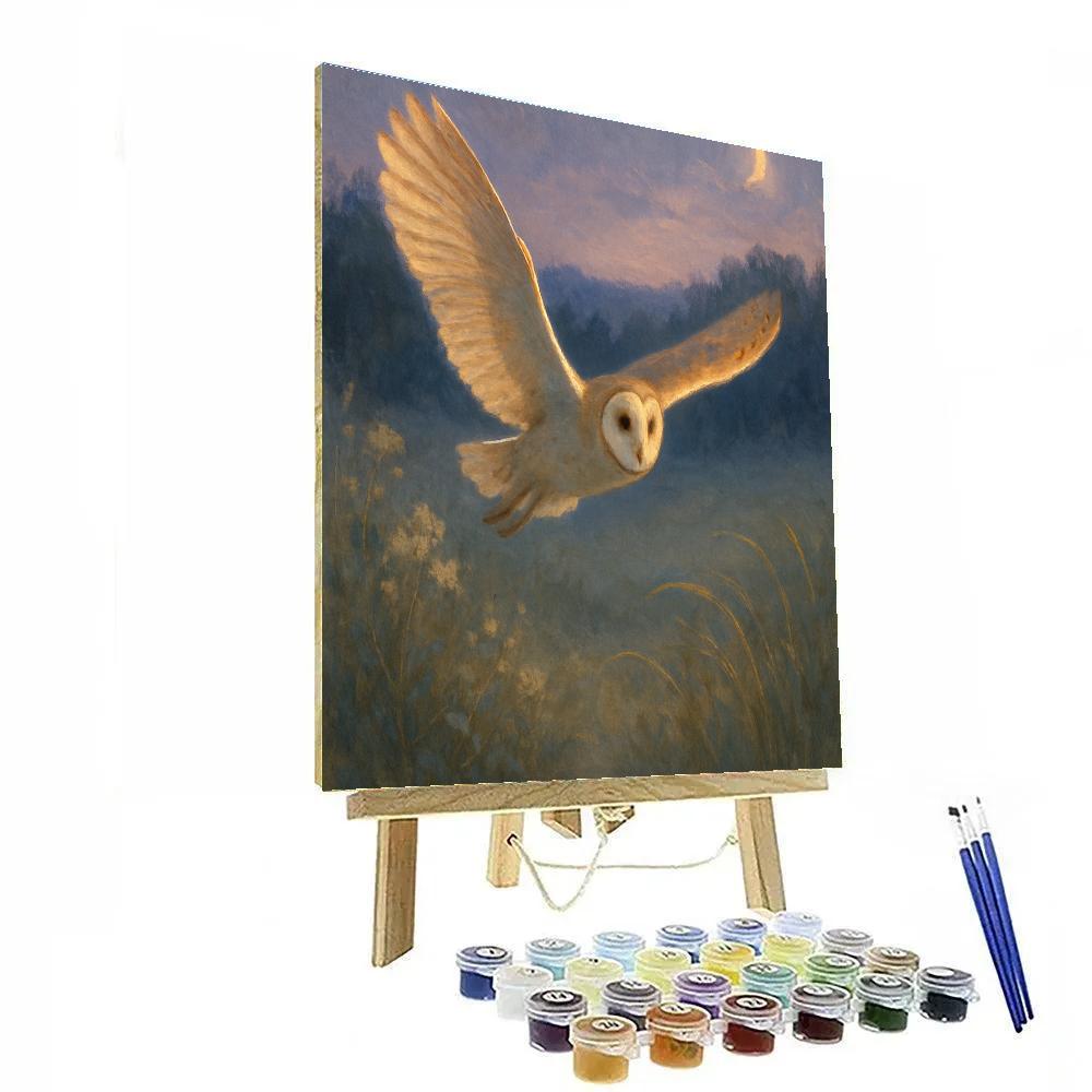 Barn Owl Drift Above A Wildflower Clearing Number painting