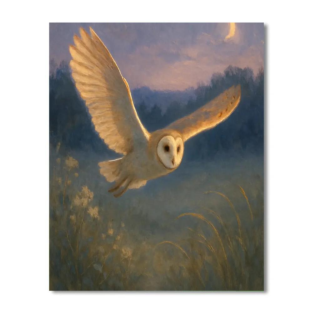Barn Owl Drift Above A Wildflower Clearing Number painting