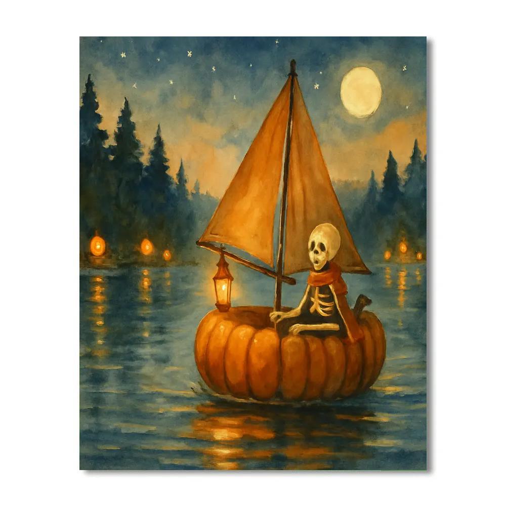 Jack O Lantern Sailboat On Cider Lake Numbered painting kits