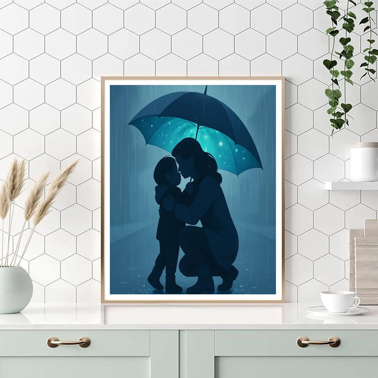Rainy Day Umbrella Galaxy Hug painting number kit