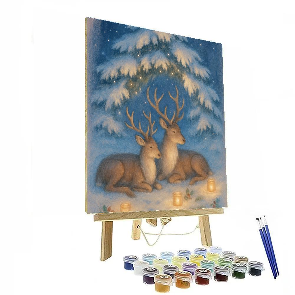 Reindeer Resting In A Candlelit Grove painting number kit