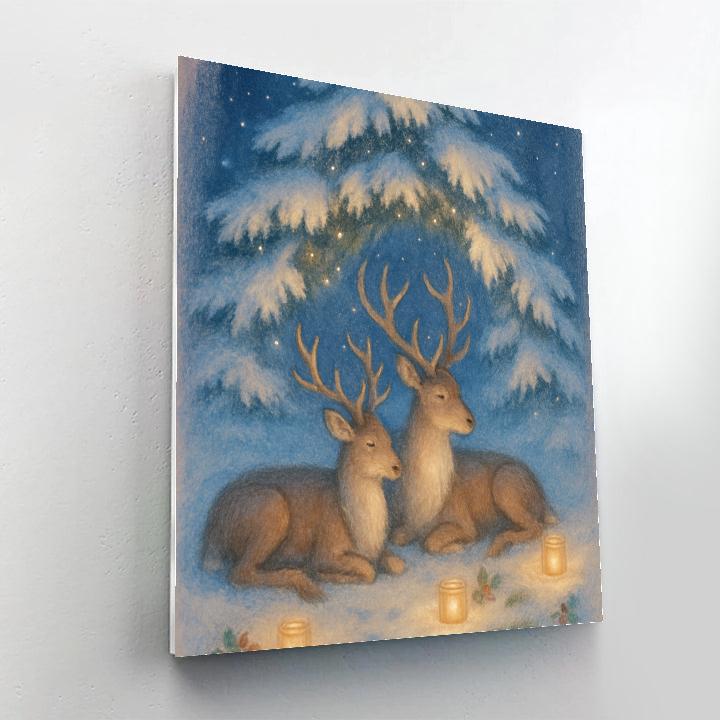 Reindeer Resting In A Candlelit Grove painting number kit
