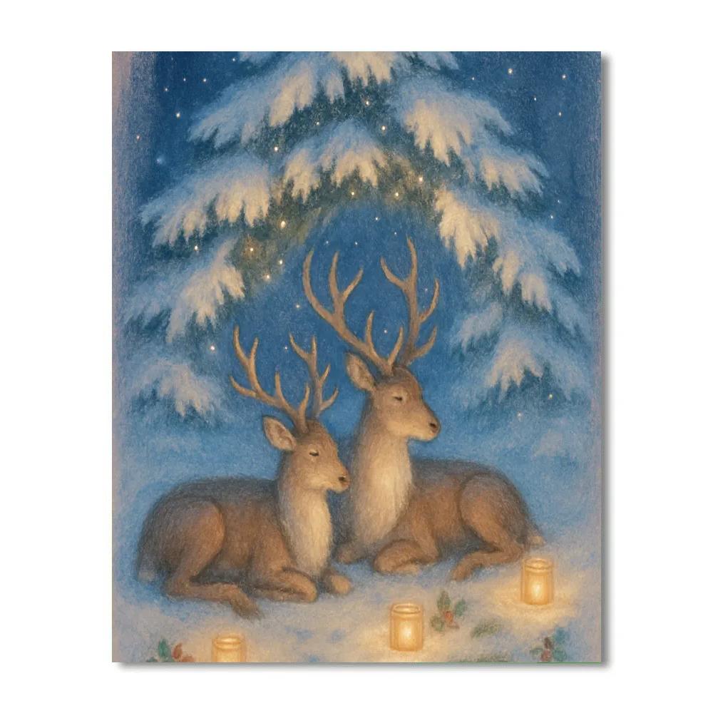 Reindeer Resting In A Candlelit Grove painting number kit