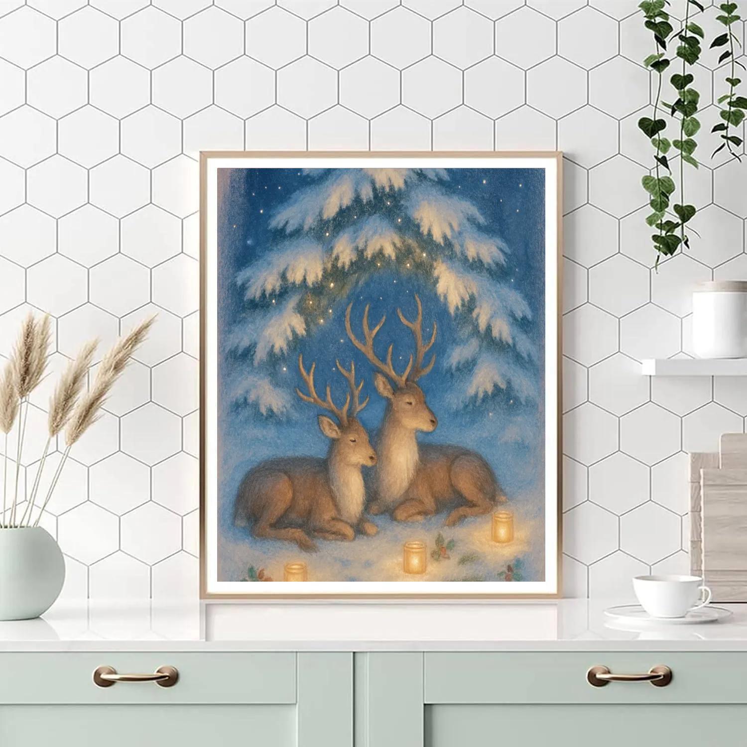 Reindeer Resting In A Candlelit Grove painting number kit
