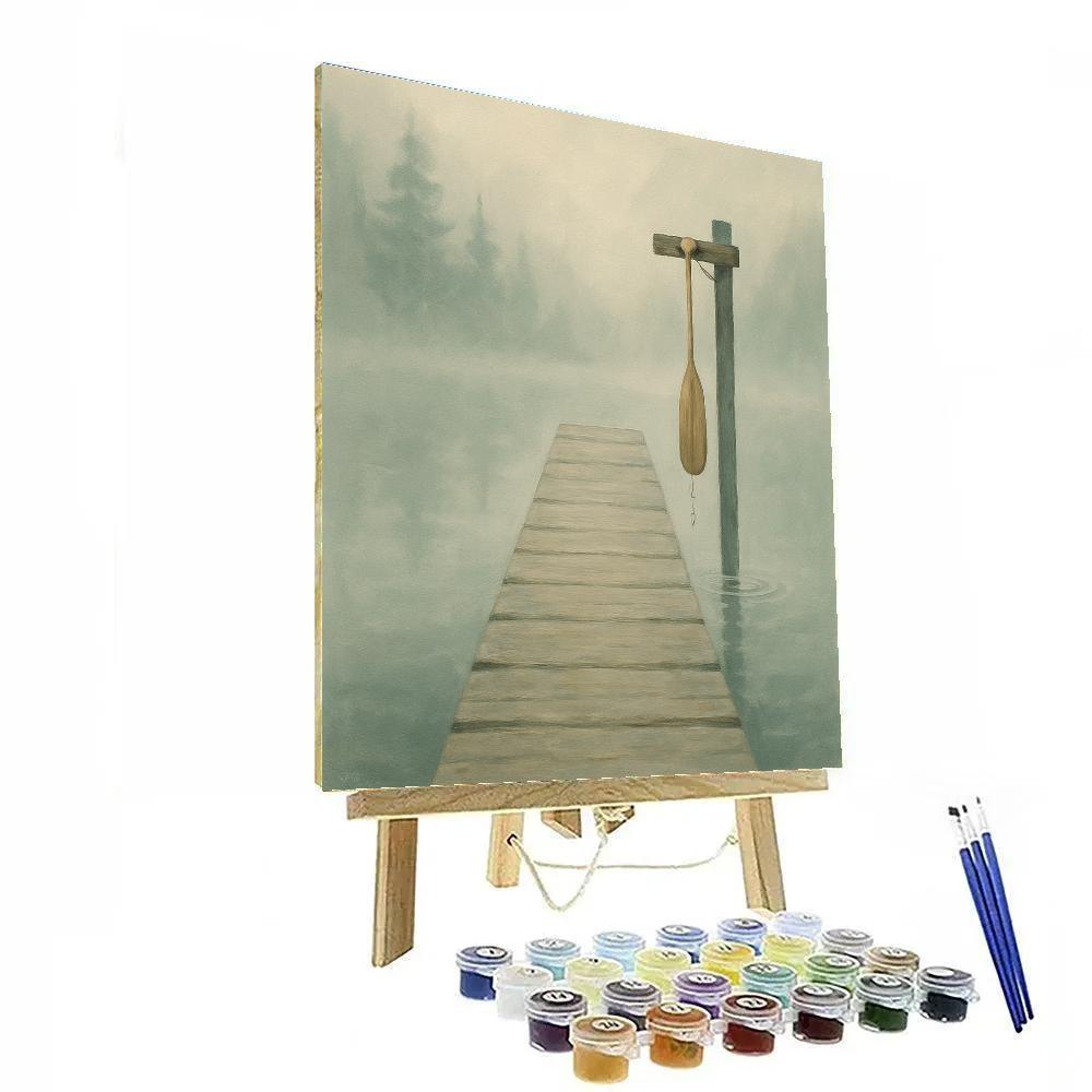 Misty Morning Dock With Hanging Canoe Paddle paint by numbers