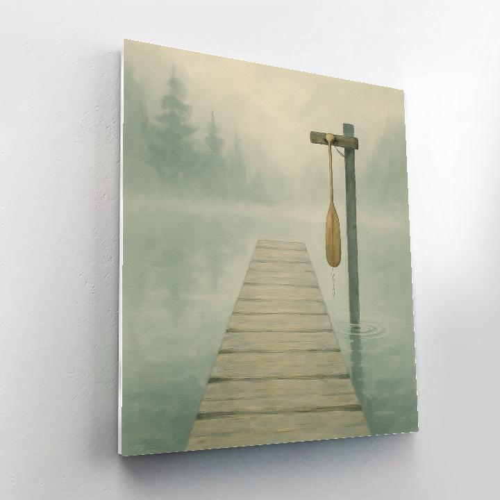 Misty Morning Dock With Hanging Canoe Paddle paint by numbers