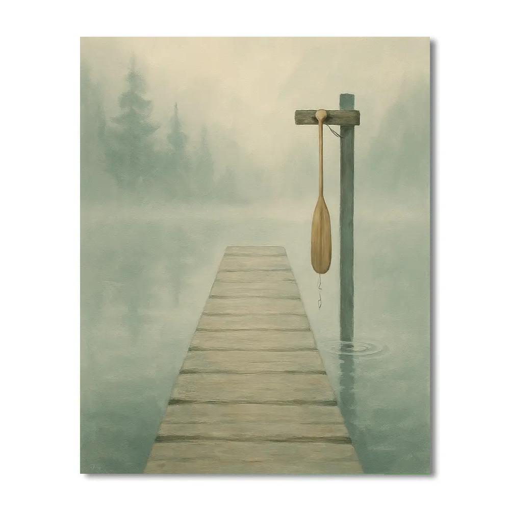 Misty Morning Dock With Hanging Canoe Paddle paint by numbers