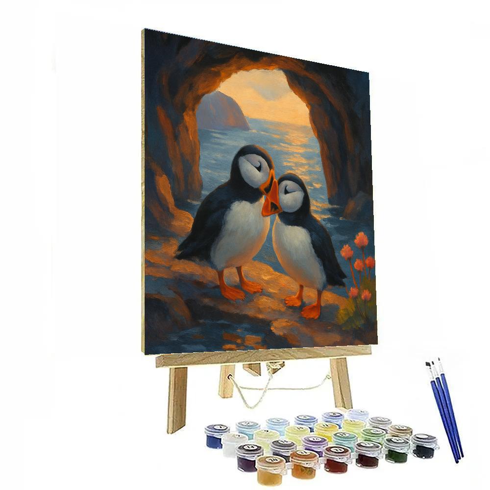 Puffins By The Sea Cave Hearth Glow paint by number