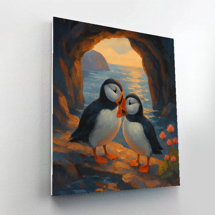 Puffins By The Sea Cave Hearth Glow paint by number