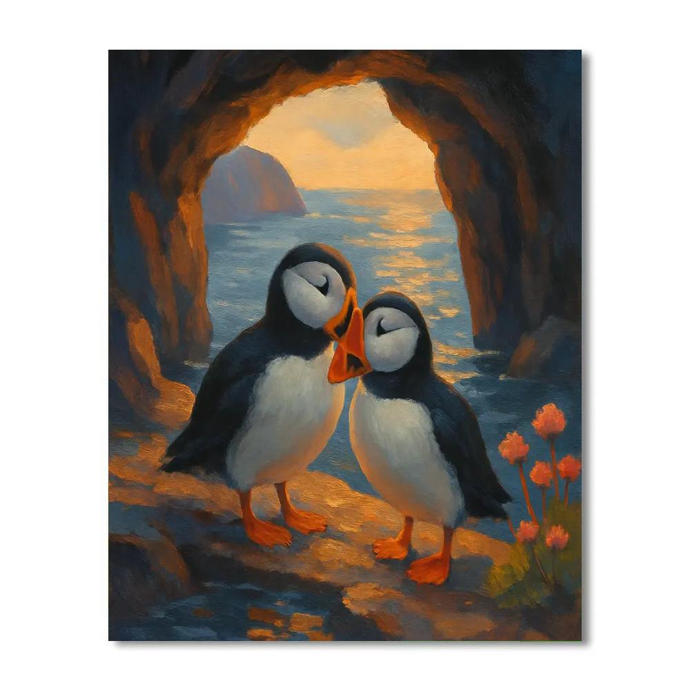 Puffins By The Sea Cave Hearth Glow paint by number