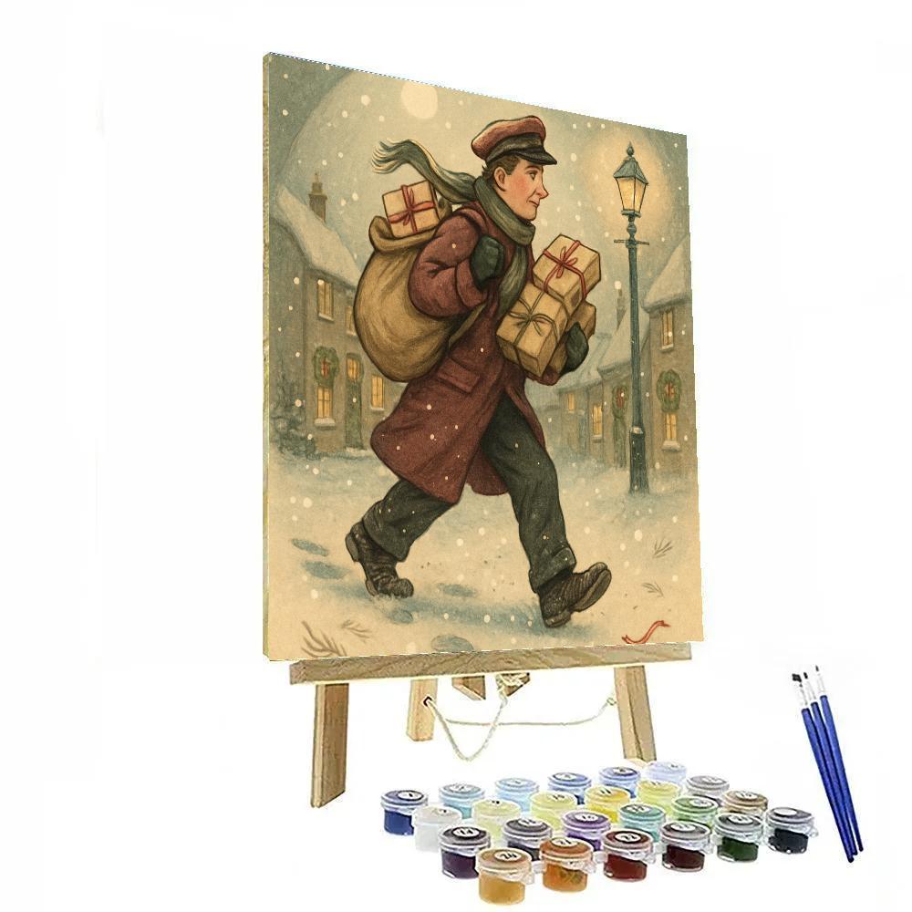 Village Postman In A Snow Globe Street Paint by numbers art