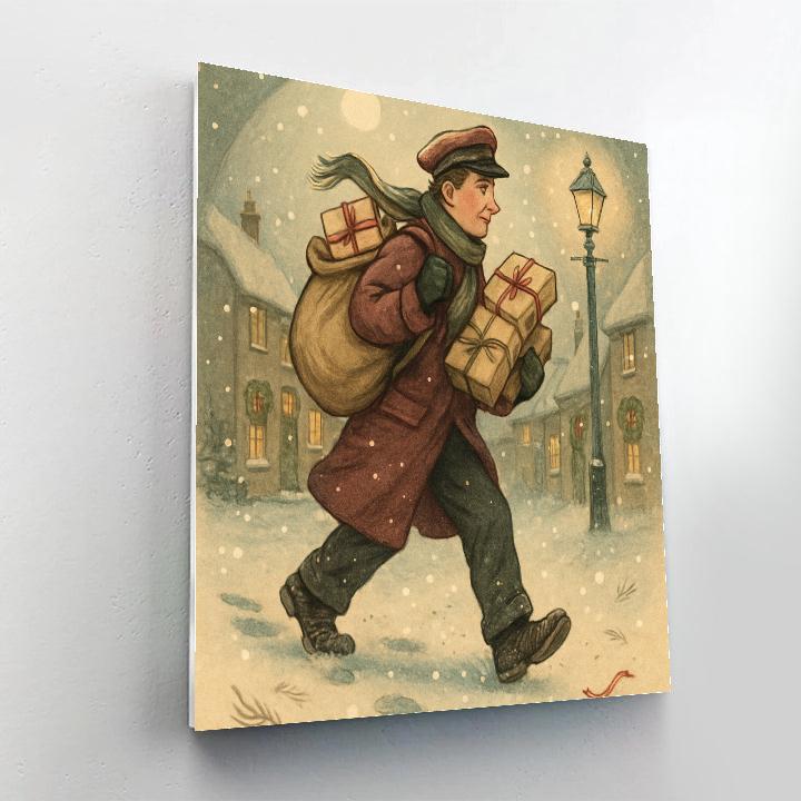 Village Postman In A Snow Globe Street Paint by numbers art