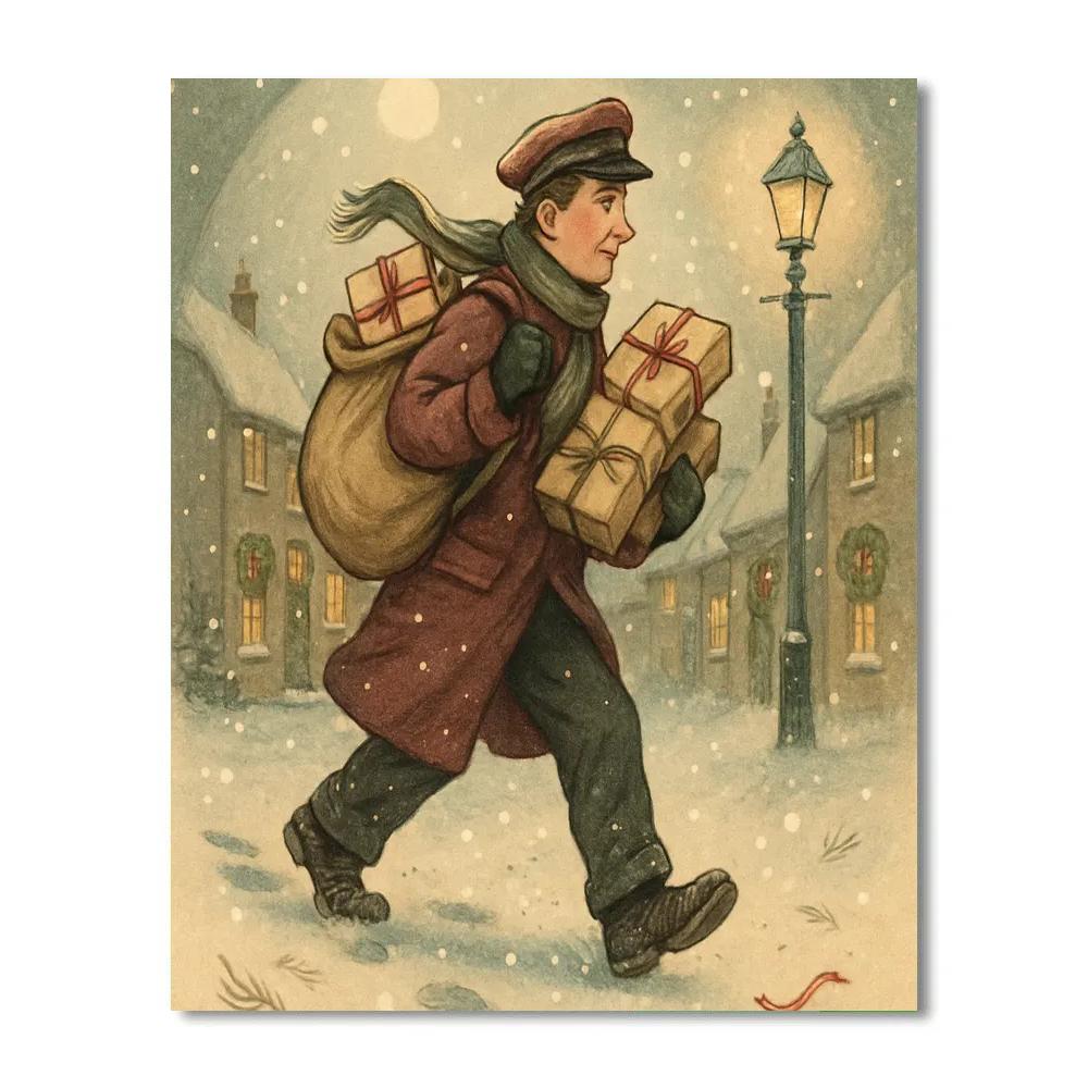 Village Postman In A Snow Globe Street Paint by numbers art