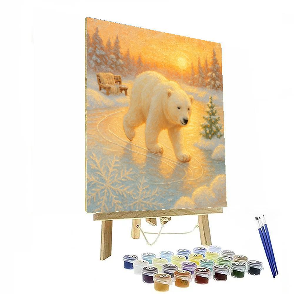 Polar Bear Skating Pond At Sunrise painting number kit