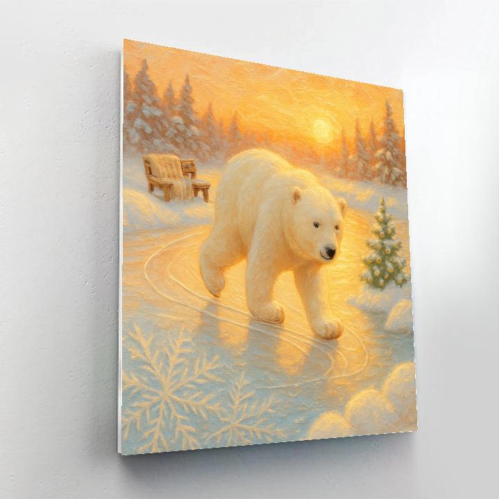 Polar Bear Skating Pond At Sunrise painting number kit