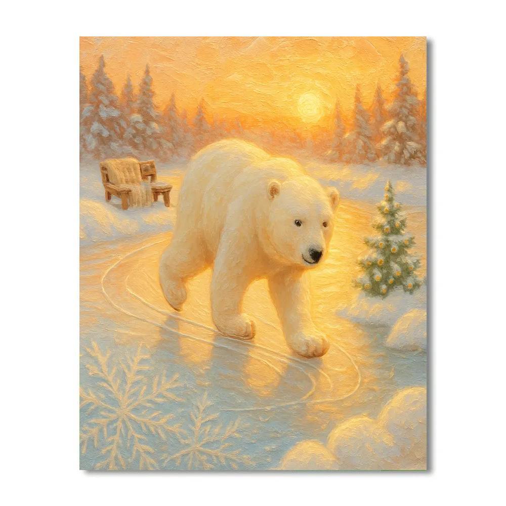 Polar Bear Skating Pond At Sunrise painting number kit
