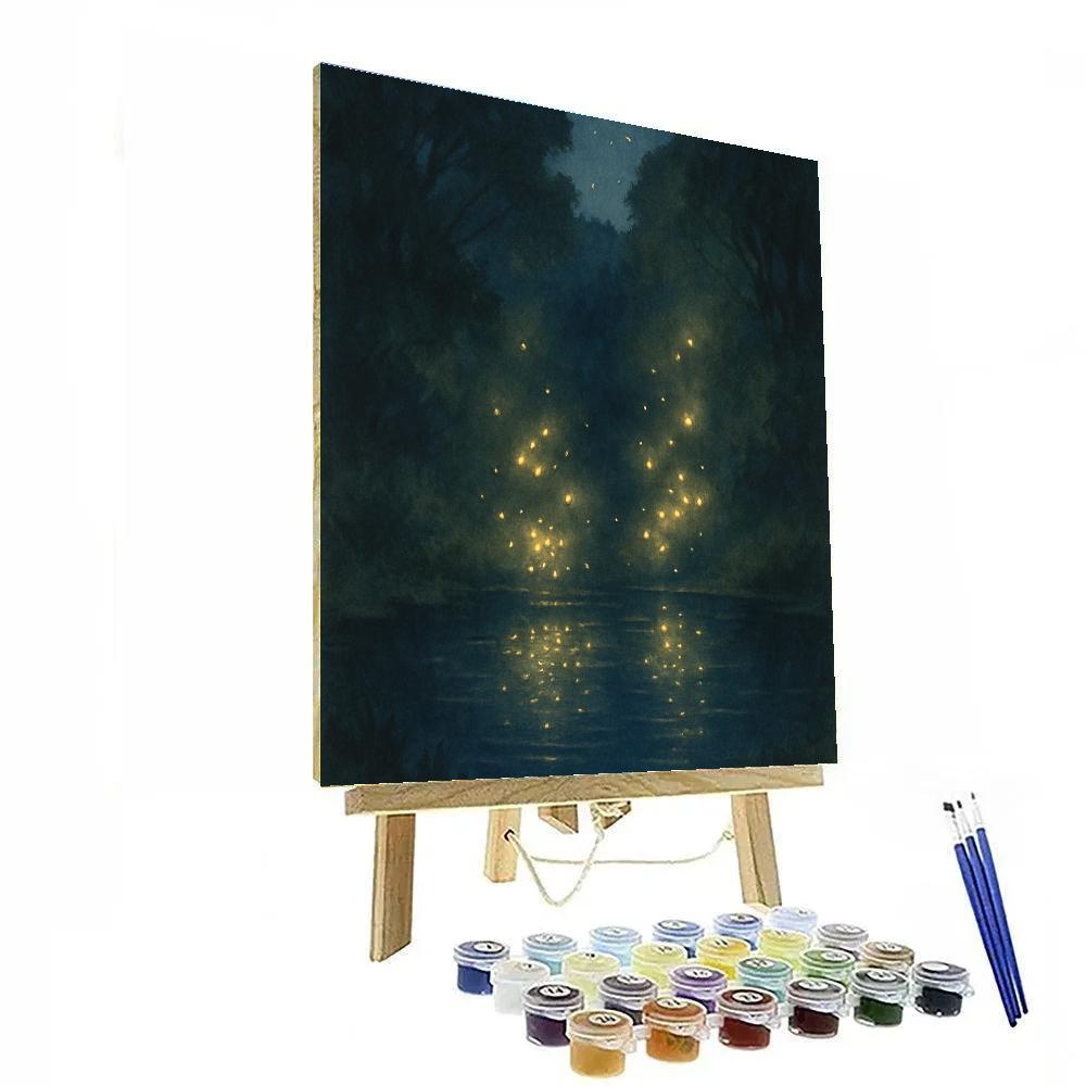 Starlit Forest Pond With Firefly Glow DIY paint by numbers
