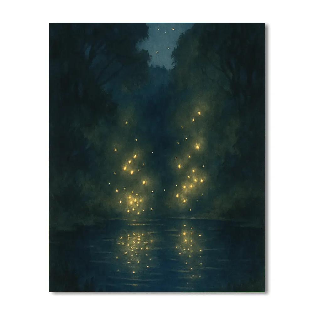 Starlit Forest Pond With Firefly Glow DIY paint by numbers