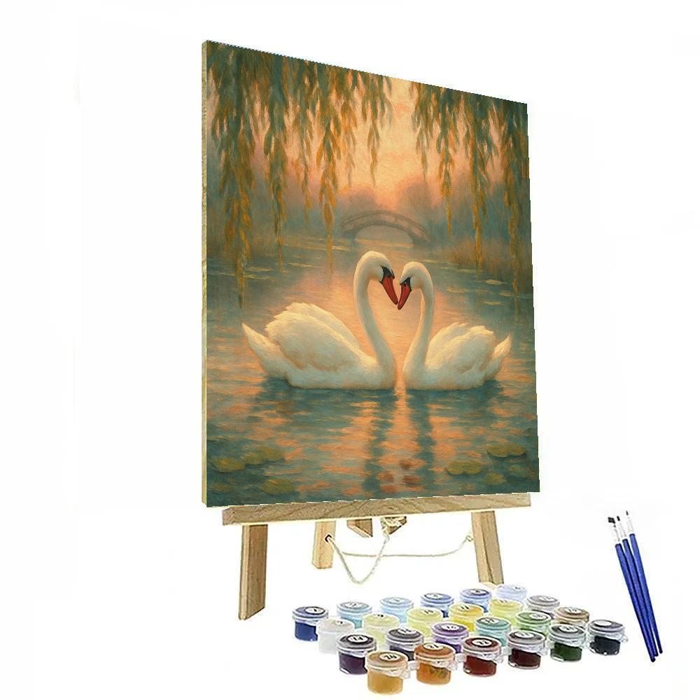Swans Beneath Willow Curtains At Dusk Paint by numbers art
