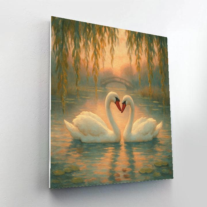 Swans Beneath Willow Curtains At Dusk Paint by numbers art