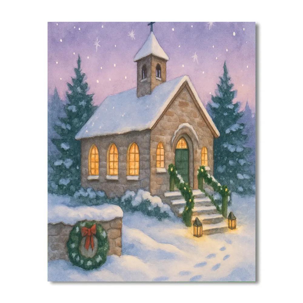 Twilight Church Bells And Snowy Steps painting number kit