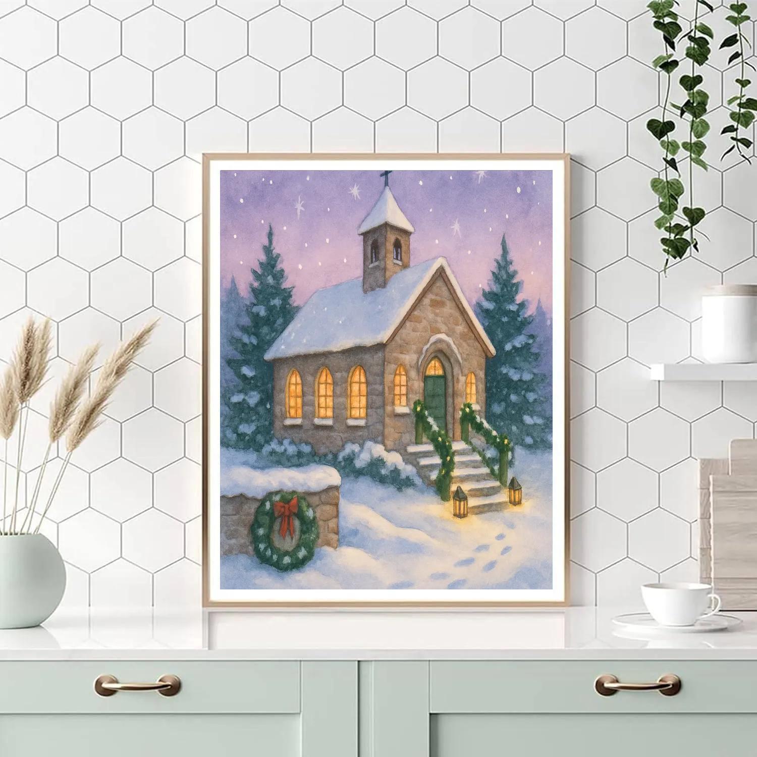 Twilight Church Bells And Snowy Steps painting number kit
