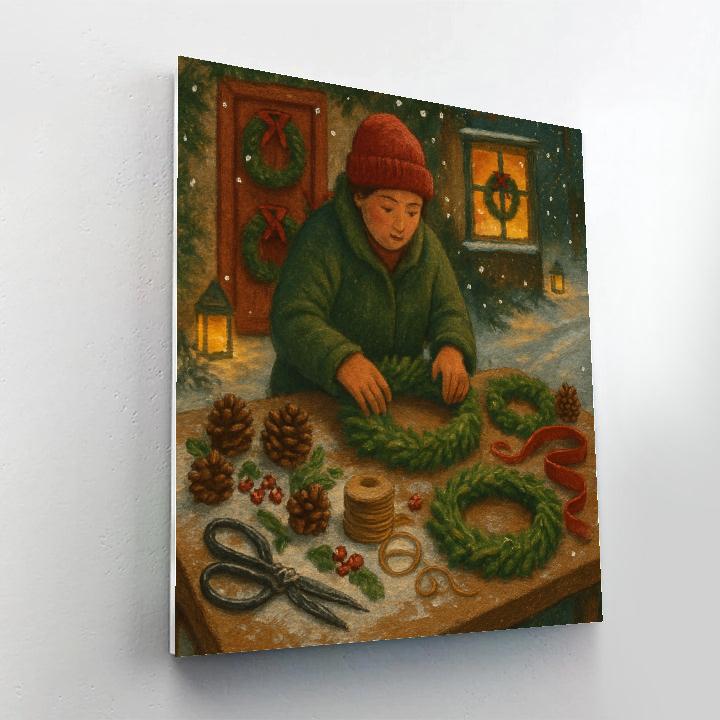 Wreath Maker Cottage With Window Glow Paint by numbers kits