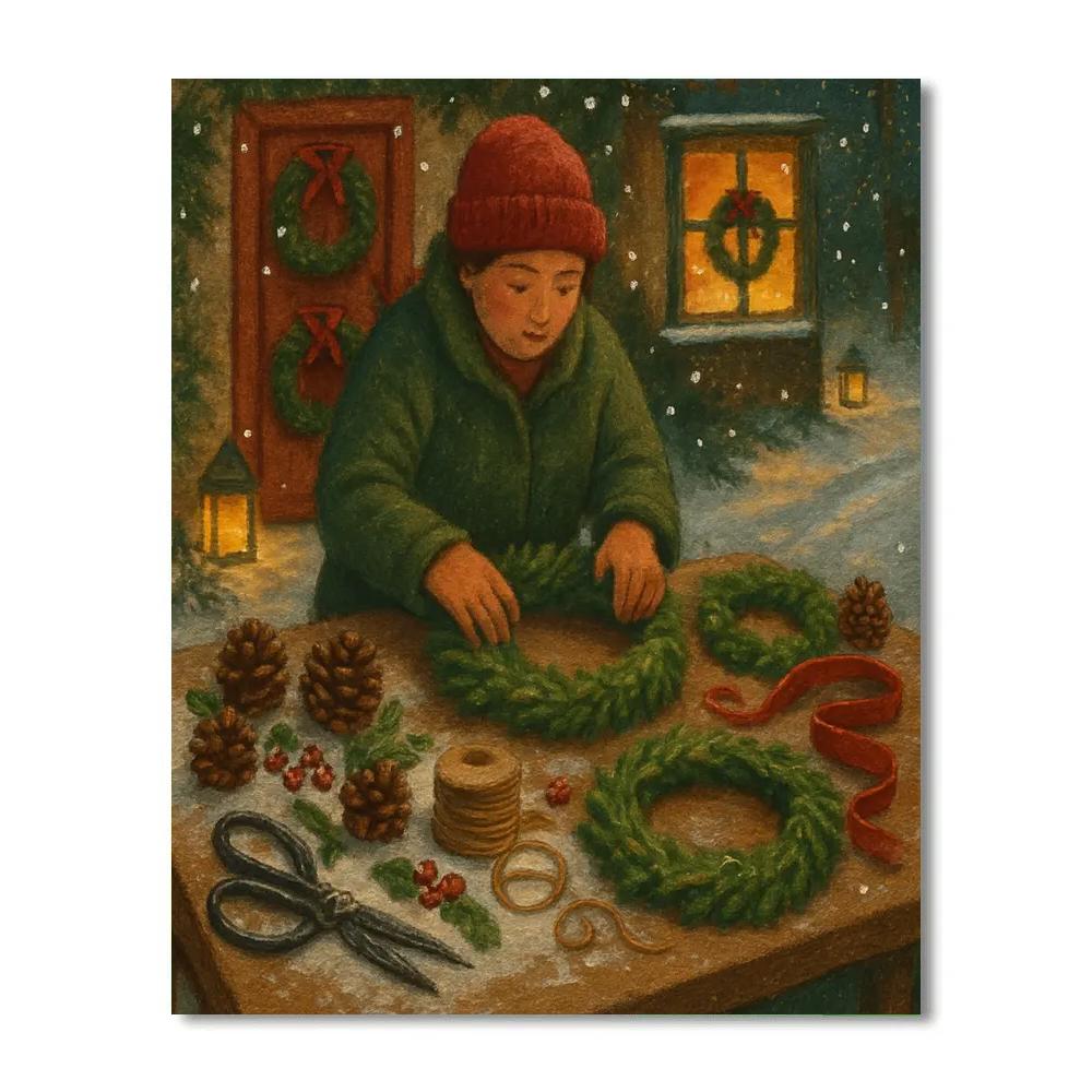 Wreath Maker Cottage With Window Glow Paint by numbers kits