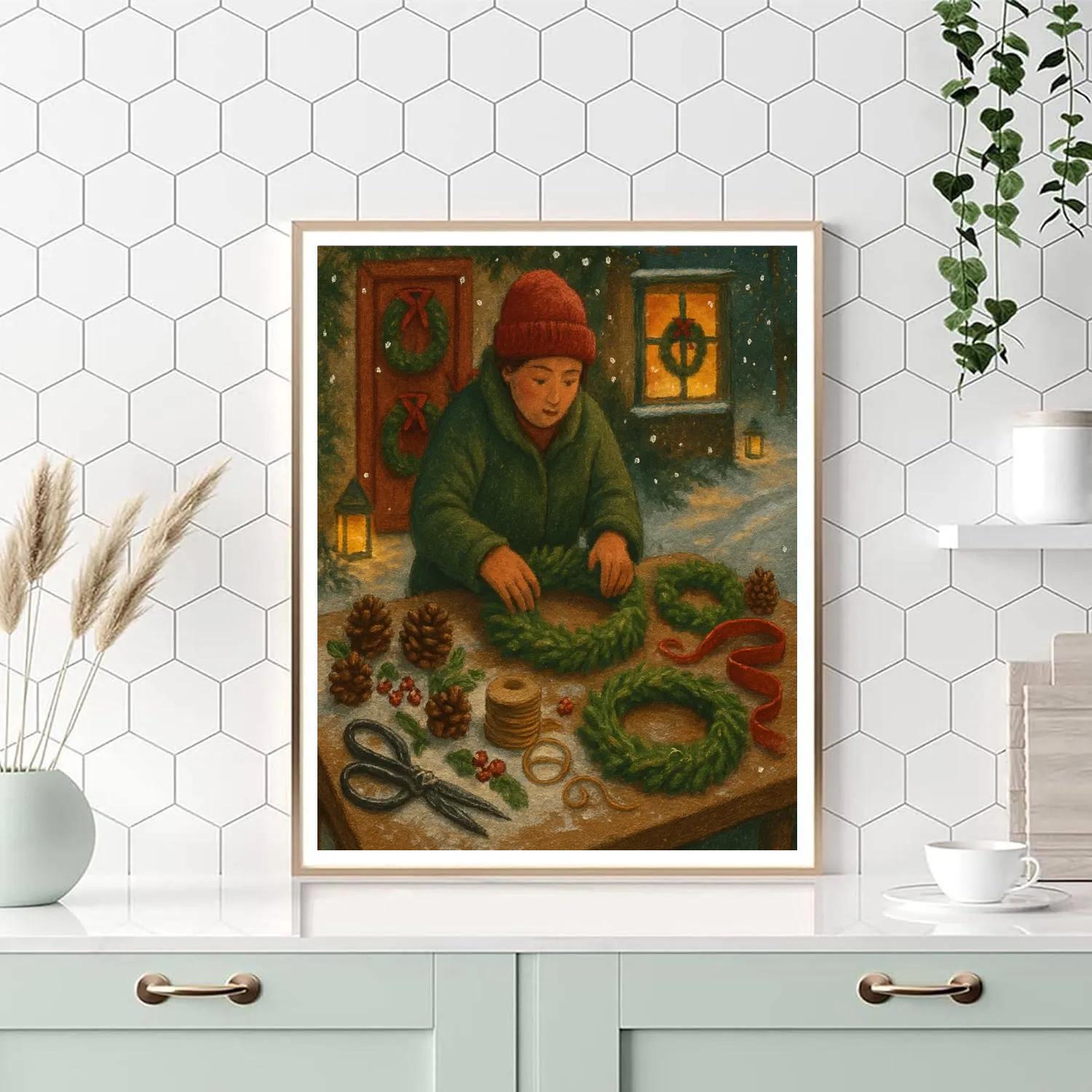 Wreath Maker Cottage With Window Glow Paint by numbers kits