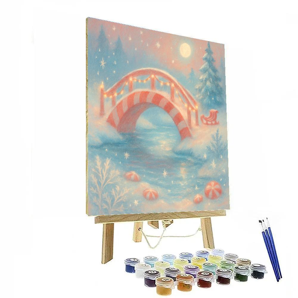 Candy Cane Bridge Over A Frosted Stream paint by numbers
