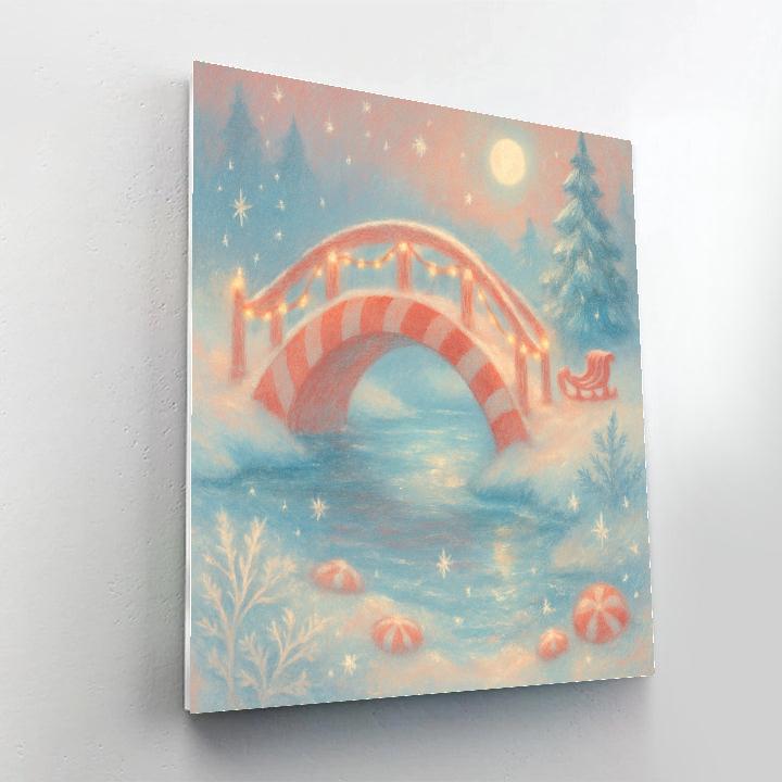 Candy Cane Bridge Over A Frosted Stream paint by numbers