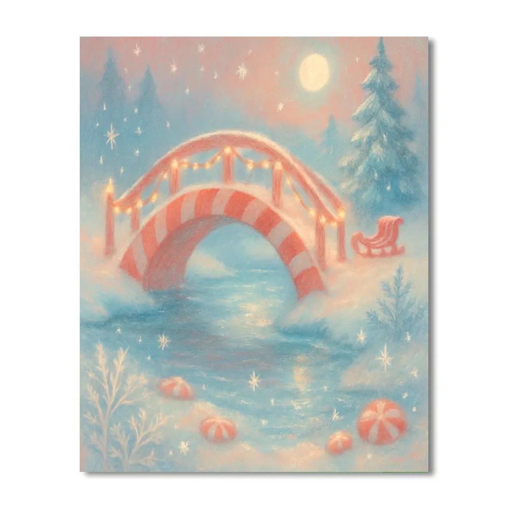Candy Cane Bridge Over A Frosted Stream paint by numbers