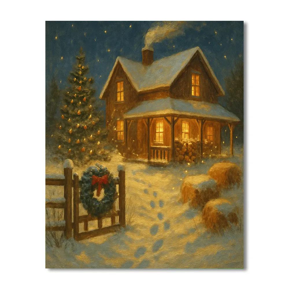 Snowy Farmhouse With Firefly Sparkle paint by color