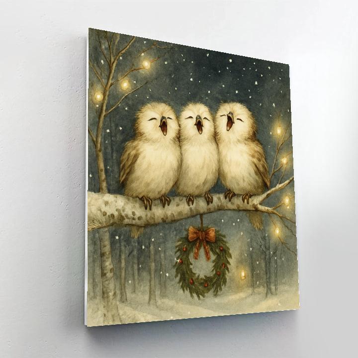 Caroling Owls On A Birch Branch Paint by numbers art