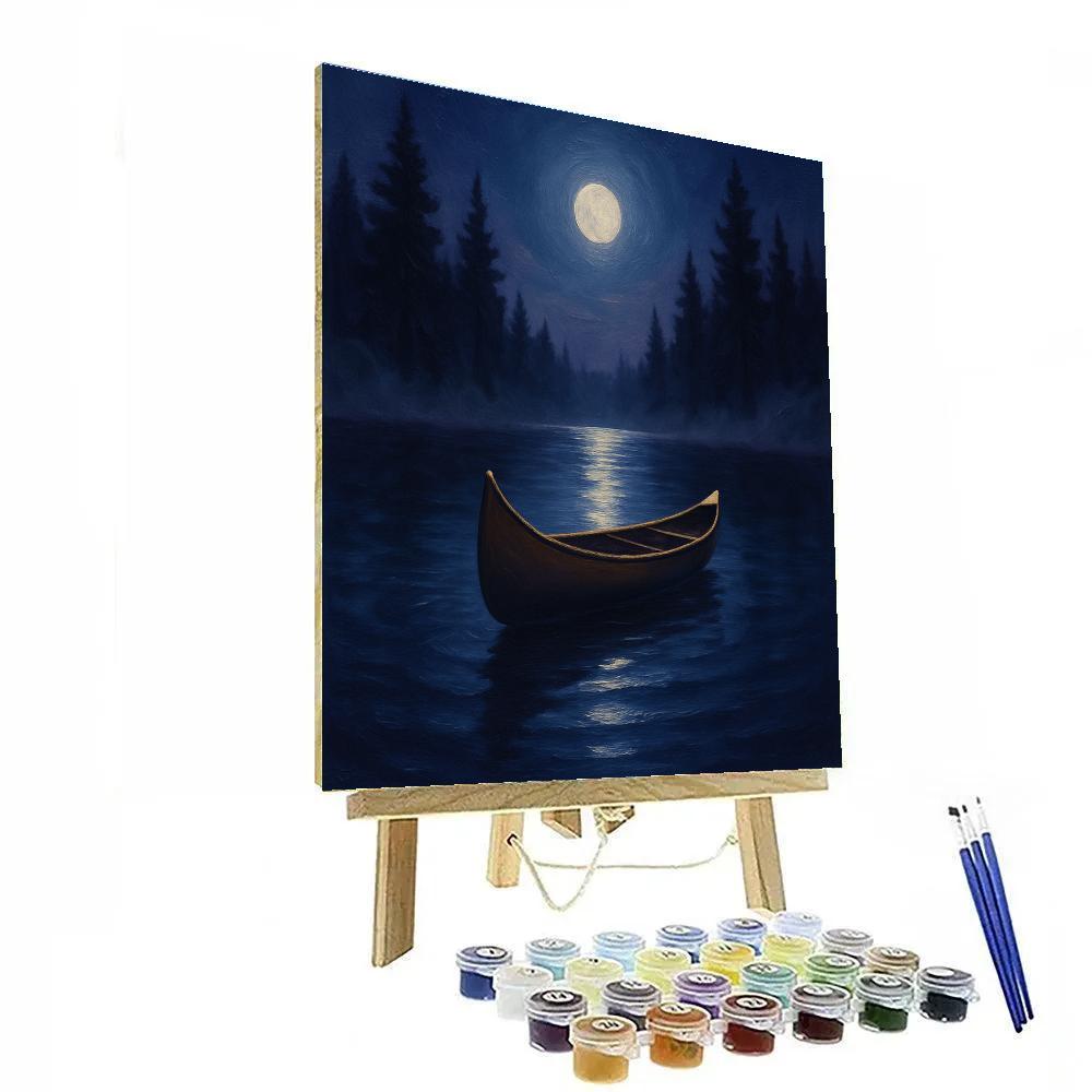 Moonlit Canoe Drift In Indigo Pines paint by numbers