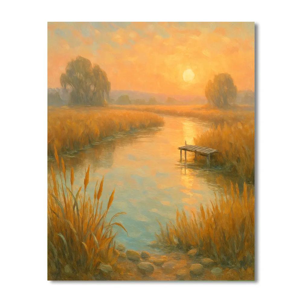 Sunrise Reed Marsh With Glassy River Bend Numbered painting kits