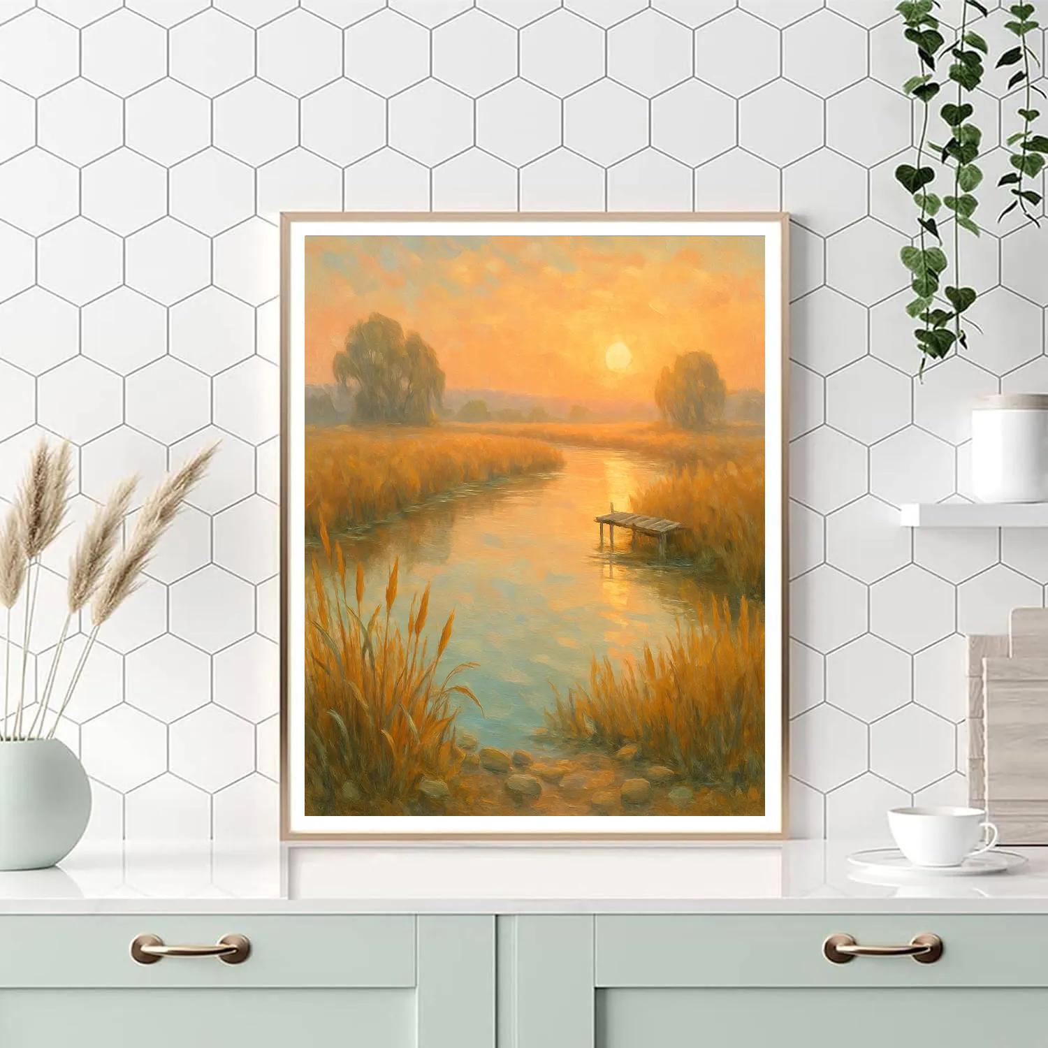Sunrise Reed Marsh With Glassy River Bend Numbered painting kits
