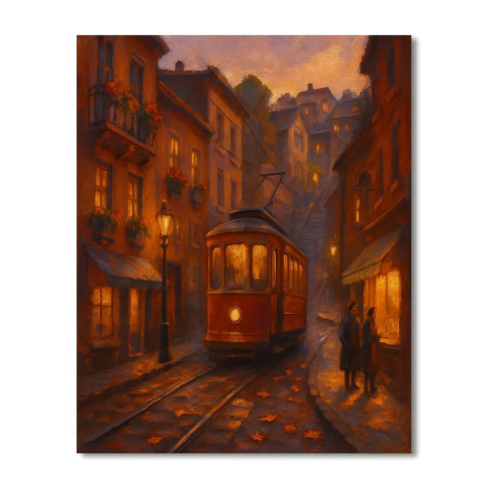Autumn Tram Through The Hillside Quarter Numbered painting kits