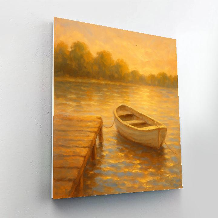 Golden Hour Dock With A Waiting Rowboat paint by color