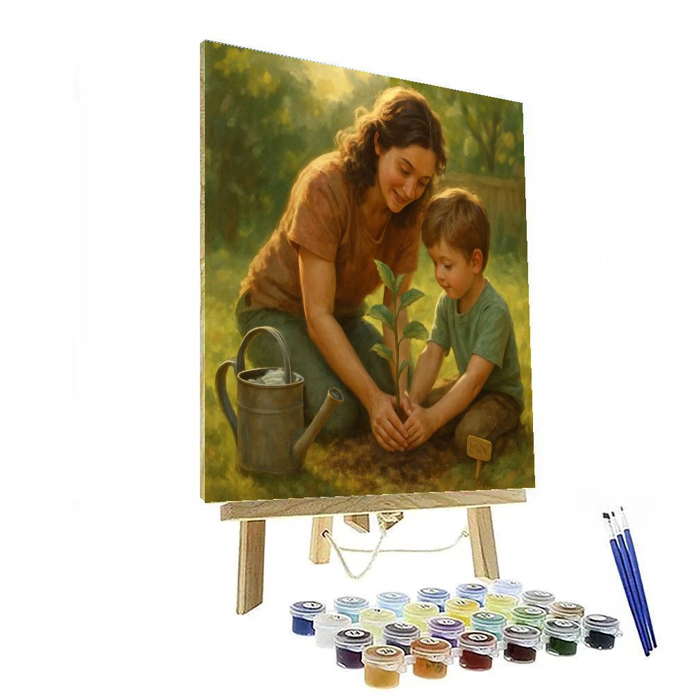 Mom And Child Planting A Memory Tree Numbered painting kits