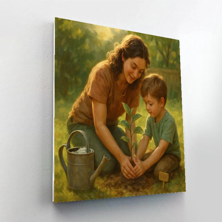 Mom And Child Planting A Memory Tree Numbered painting kits