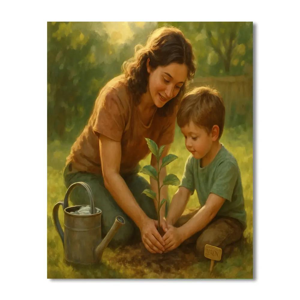 Mom And Child Planting A Memory Tree Numbered painting kits