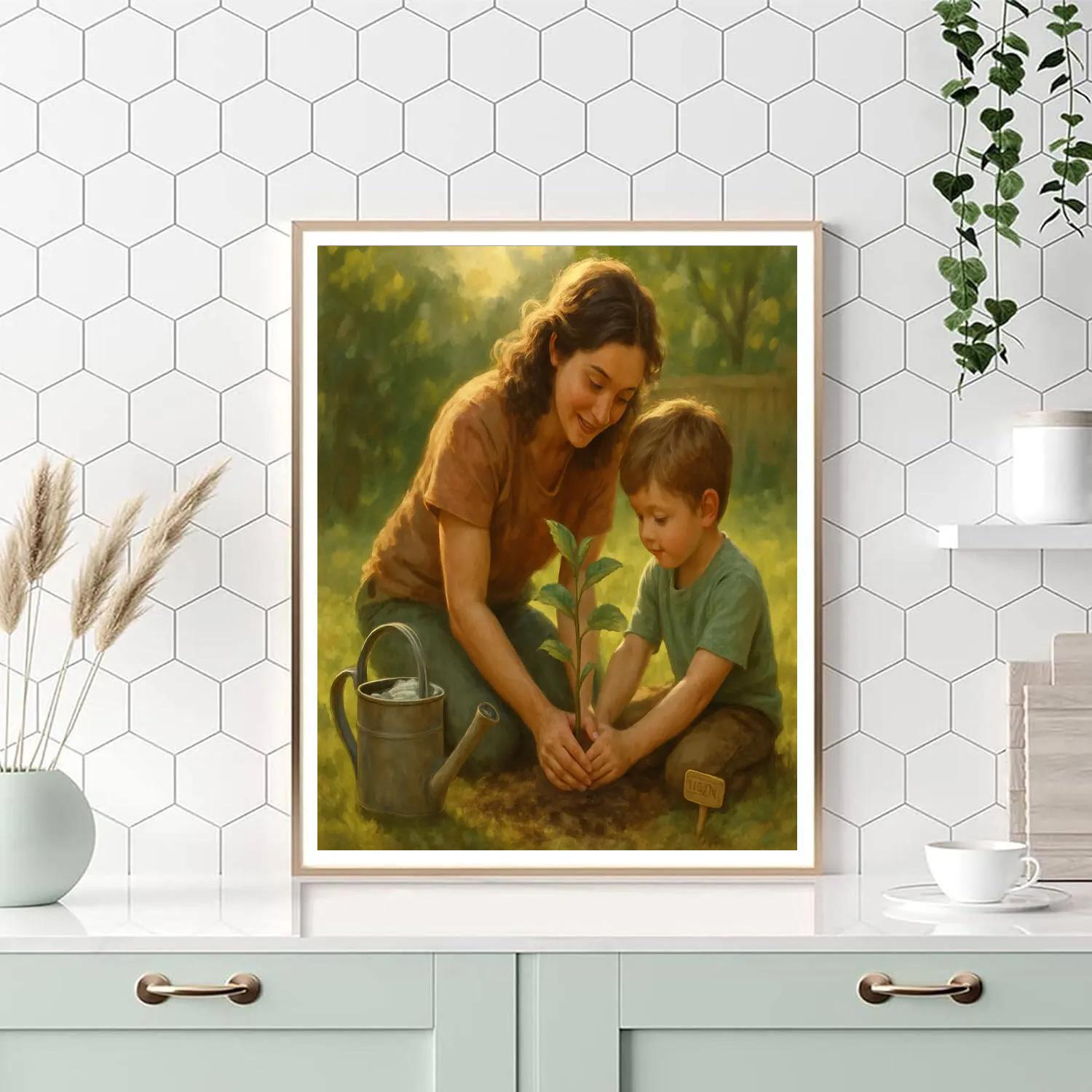 Mom And Child Planting A Memory Tree Numbered painting kits