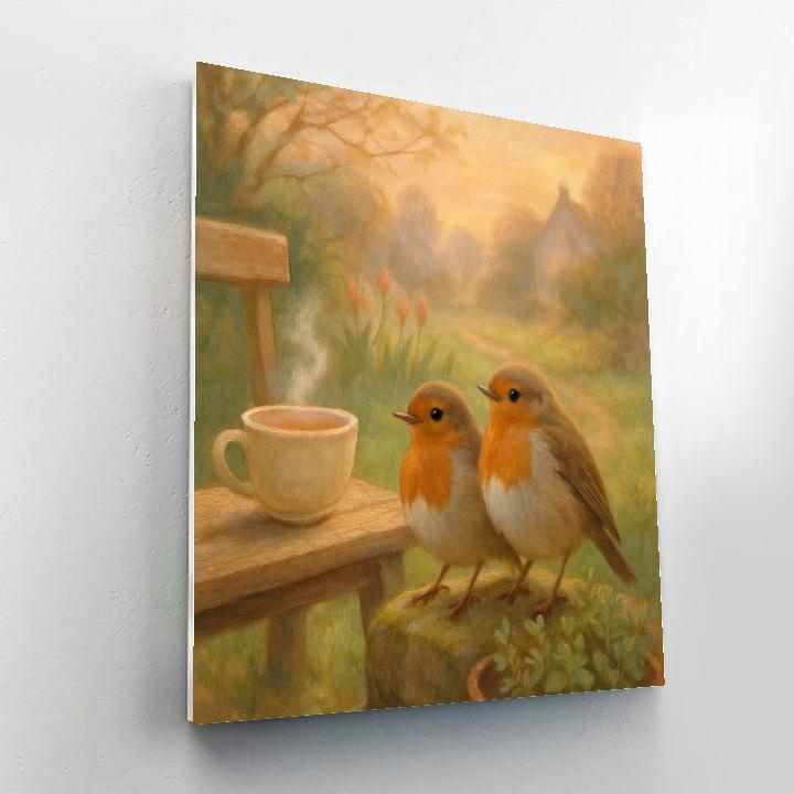 Teacup Garden Robins At Early Spring Dawn paint by numbers